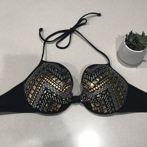 Like New PINK! Black bedazzled bikini top